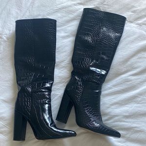 SHEIN Crocodile Embossed Chunky Heeled Boots EUR38!
